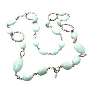 Michael Dawkins Sterling Silver Light Green Gemstone Necklace 36 Inch 137 Grams
